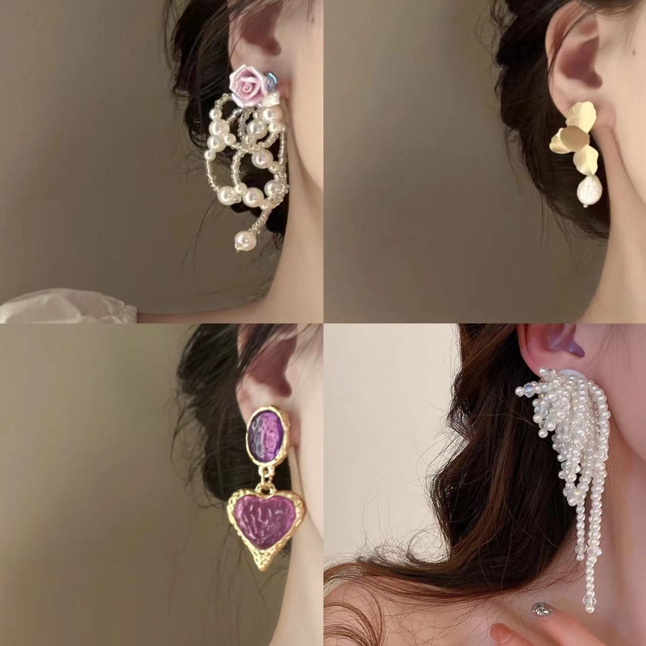 Wholesale Silver Needle Diamond Crystal Pearl Alloy Earrings